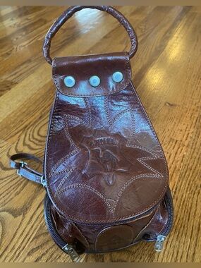 The cutest ever mini Brown Tooled Leather Crossbody/backpack Bag